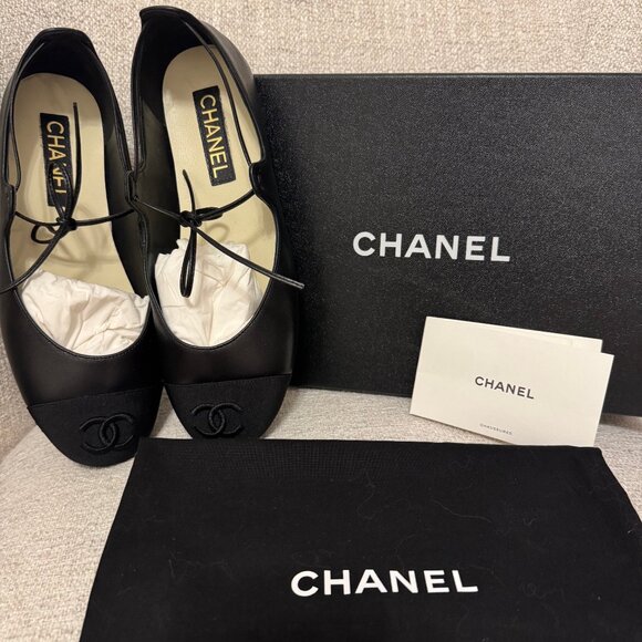 Authentic Chanel Tie Mary Janes Ballet Flats - Picture 1 of 9